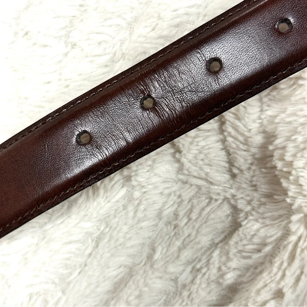 Men’s Brown Genuine Leather Belt, 32 , Shiny Silver Buckle 1.25 inches wide EUC!